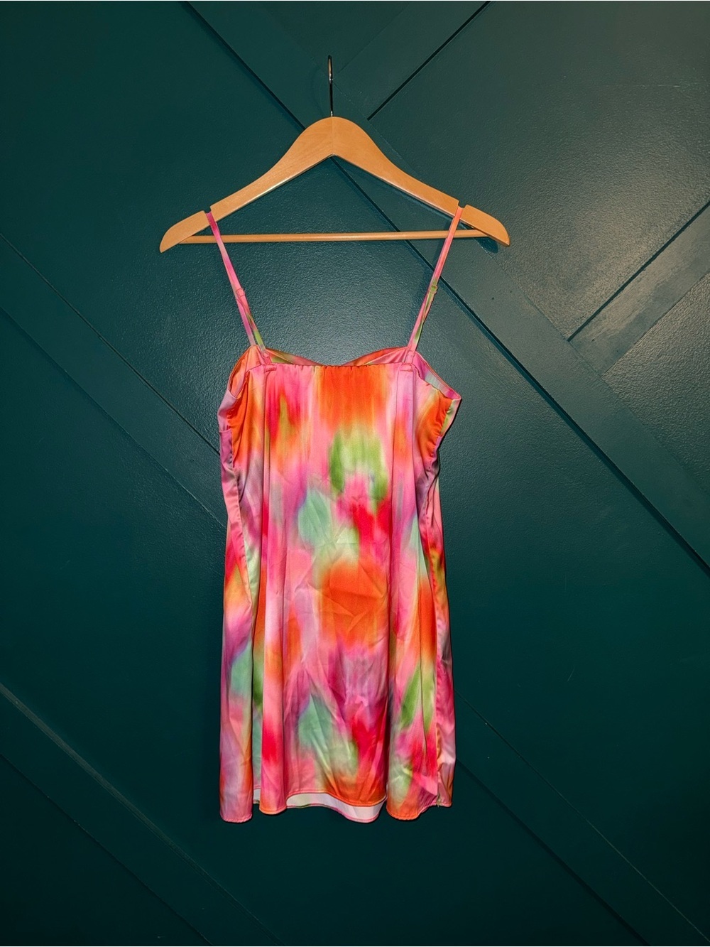 Missguided Rainbow Watercolor Slip Dress Barbiecore Abstract Print Y2K - Picture 4 of 8